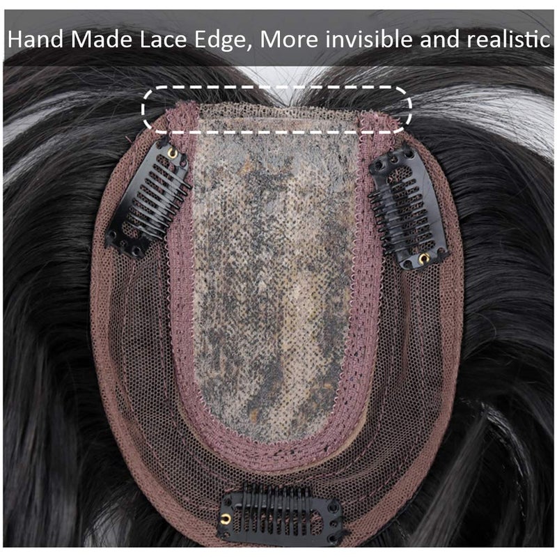 LesafeV Middle Part Fringe Skin Base Topper 14" French Wavy Style Clip in Hairpiece for Women Forehead Thinning Hair Light Brown - Image 3
